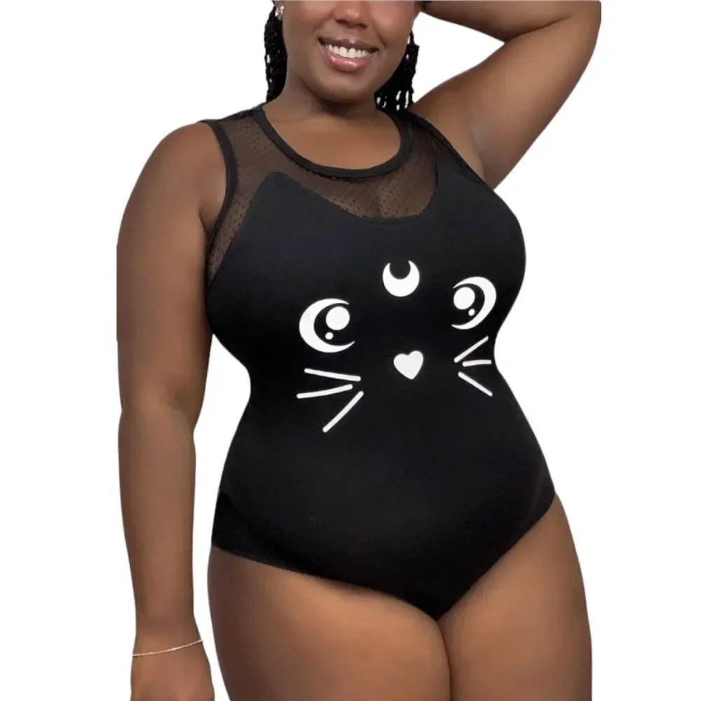 NEW LittleForBig black cat Luna‎ one piece romper bodysuit cosplay 4X